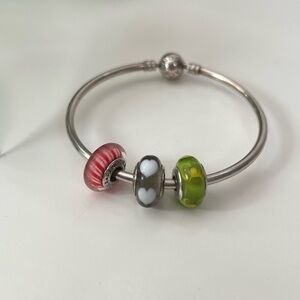 Three Authentic Retired Pandora Murano Glass Charms, 925